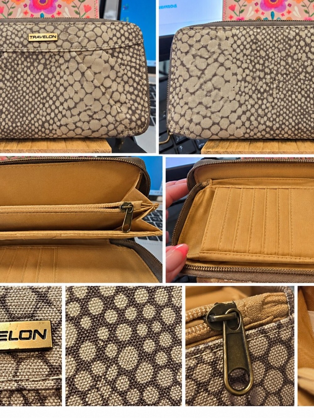 Travelon Taupe and Brown Snake-Print Zip Wallet